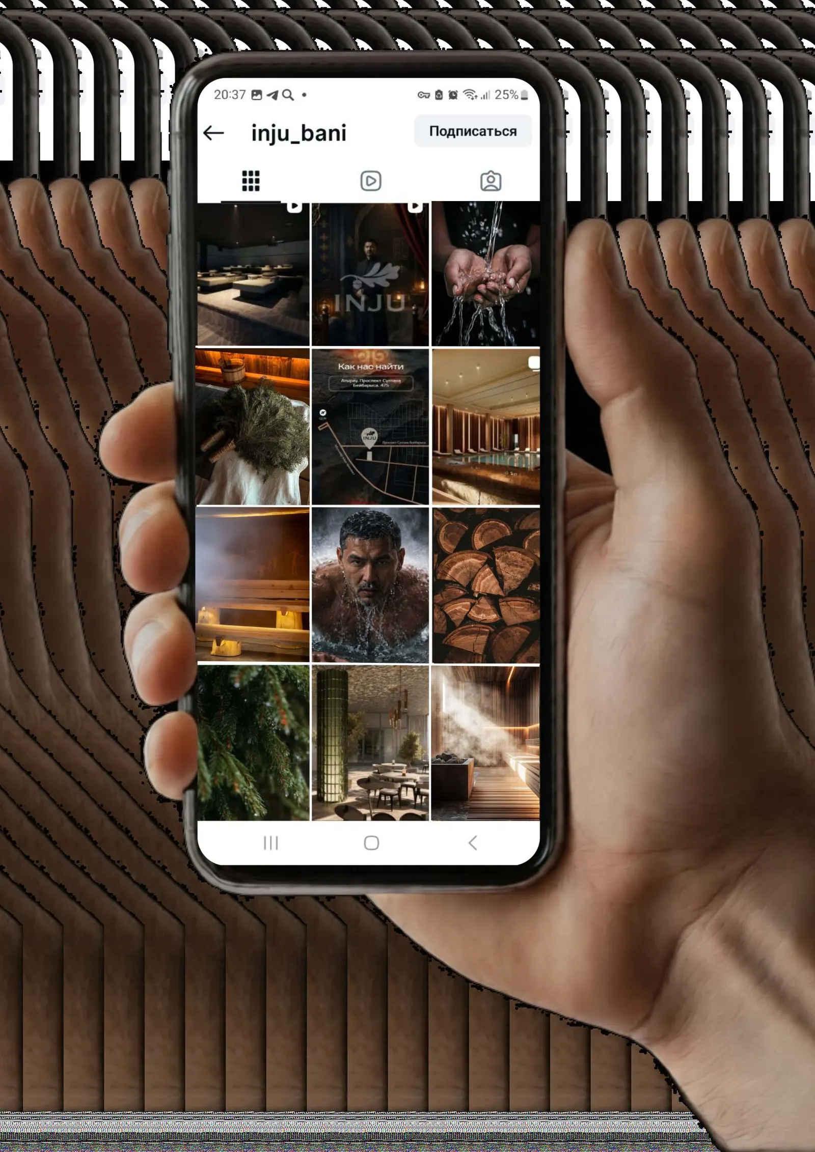 Инстаграм-профиль inju_bani на смартфоне в руке