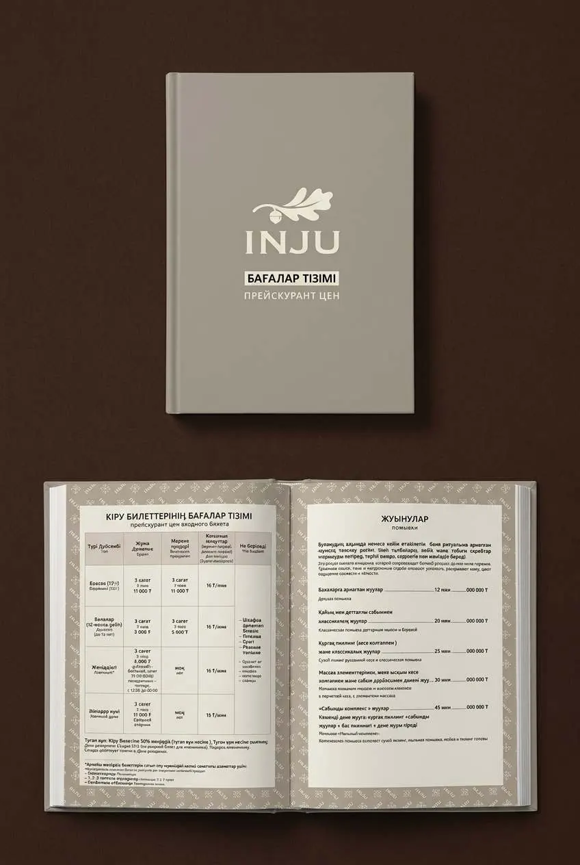 Прейскурант цен INJU: обложка и разворот